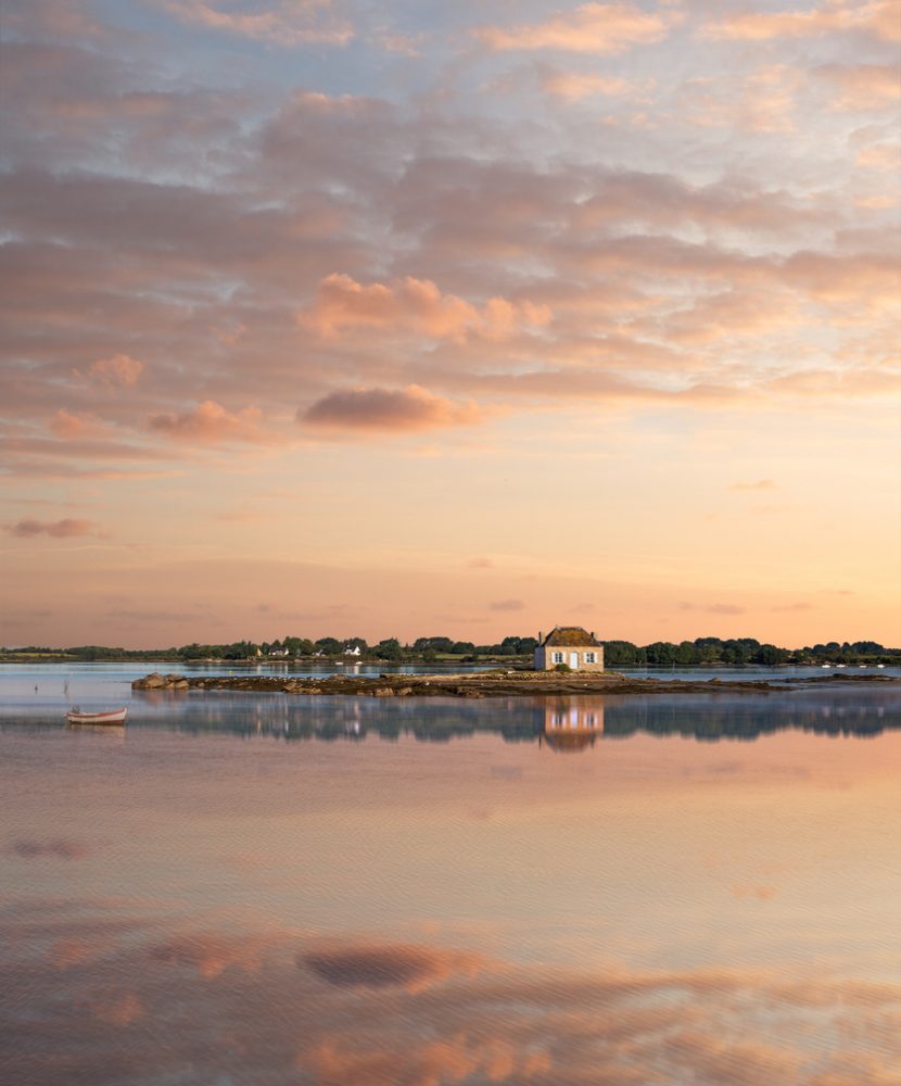 The island house in Saint Cado, Brittany, France Saint Cado, Brittany, France, in low tide